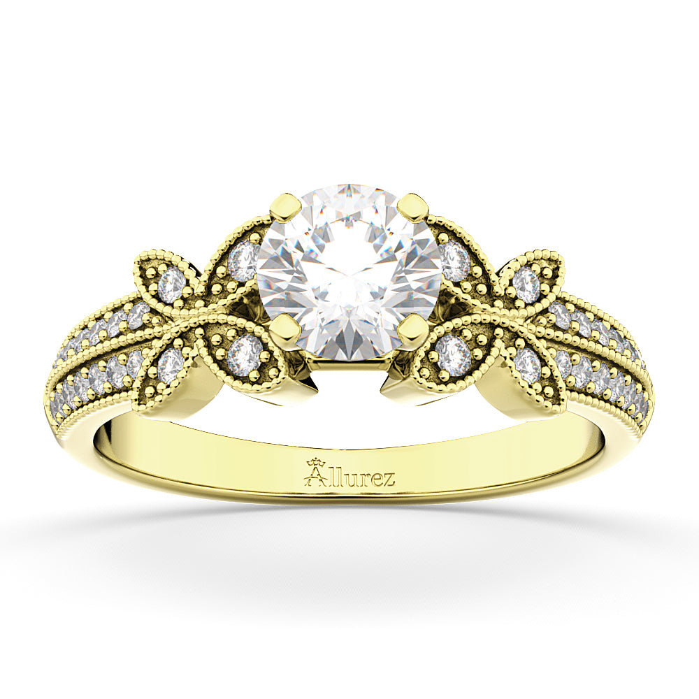 Butterfly Milgrain Diamond Engagement Ring 14K Yellow Gold (0.25ct)