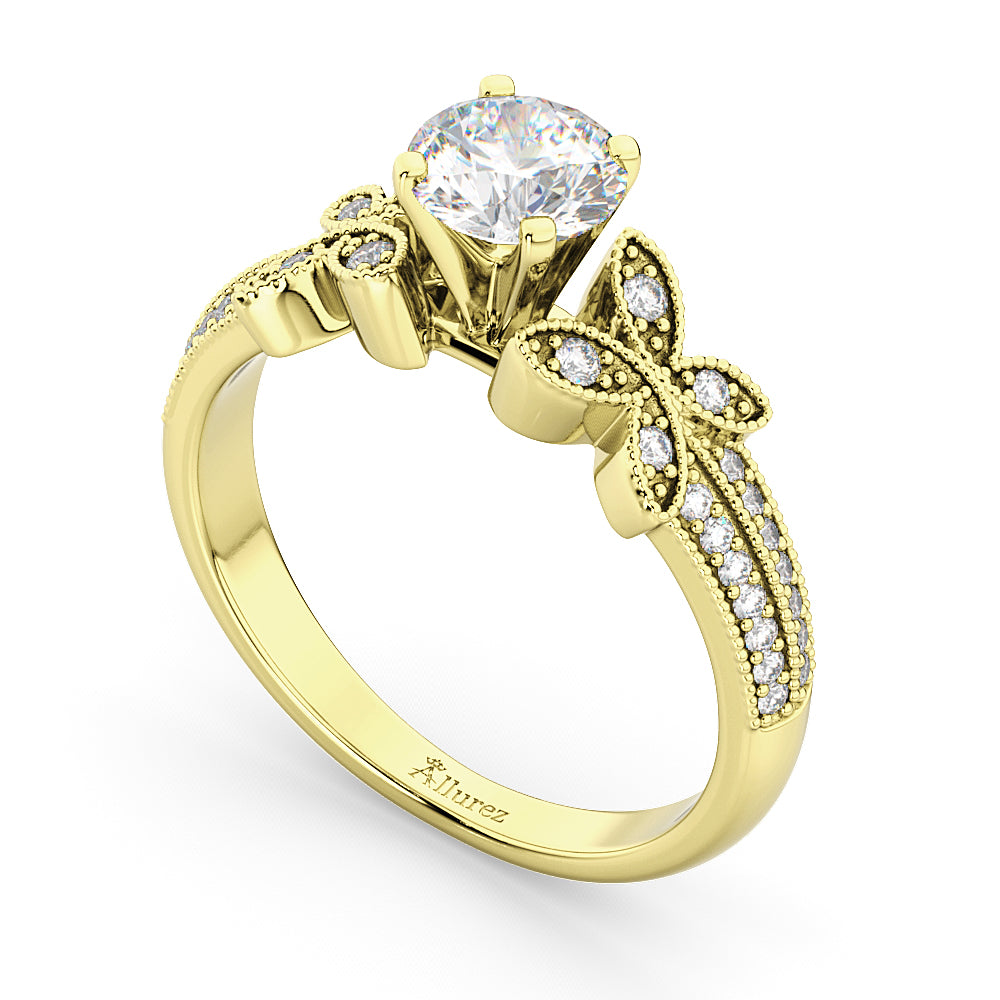 Butterfly Milgrain Diamond Engagement Ring 14K Yellow Gold (0.25ct)