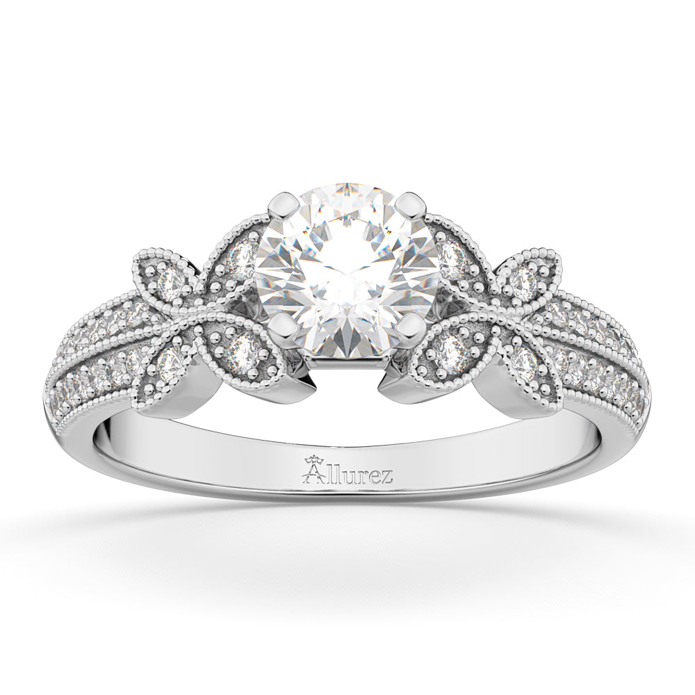 Butterfly Milgrain Diamond Engagement Ring 18k White Gold (0.25ct)