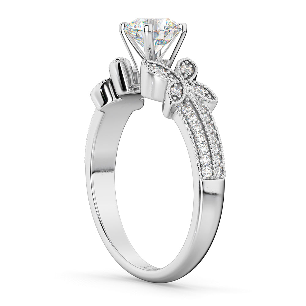 Butterfly Milgrain Diamond Engagement Ring 18k White Gold (0.25ct)