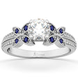 Diamond & Blue Sapphire Butterfly Engagement Ring 18K White Gold