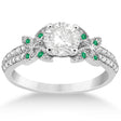Diamond & Green Emerald Butterfly Engagement Ring 14K White Gold