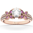 Diamond & Pink Sapphire Butterfly Engagement Ring 14K Rose Gold