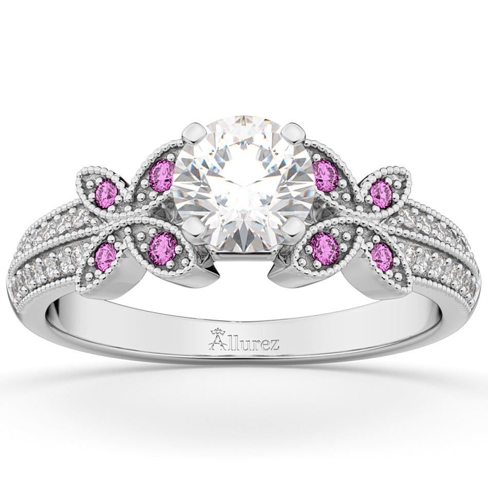 Diamond & Pink Sapphire Butterfly Engagement Ring 14K White Gold