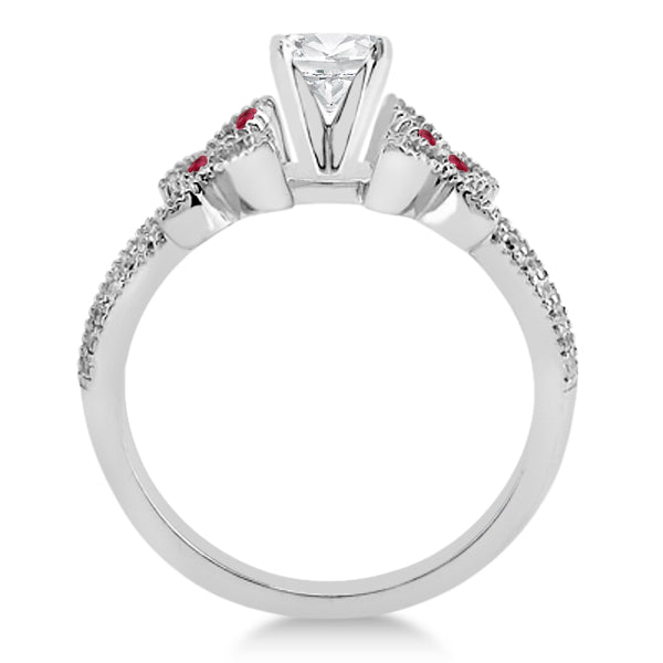 Diamond & Ruby Butterfly Engagement Ring Setting 14K White Gold