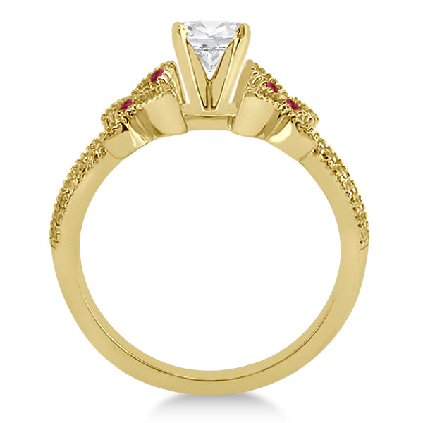 Diamond & Ruby Butterfly Engagement Ring Setting 18K Yellow Gold