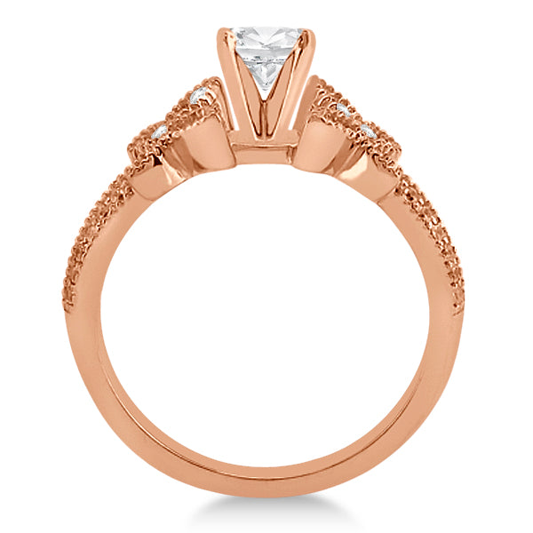 Butterfly Milgrain Diamond Ring & Wedding Band 14K Rose Gold (0.40ct)