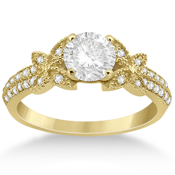 Butterfly Milgrain Diamond Ring & Wedding Band 14K Yellow Gold (0.40ct)