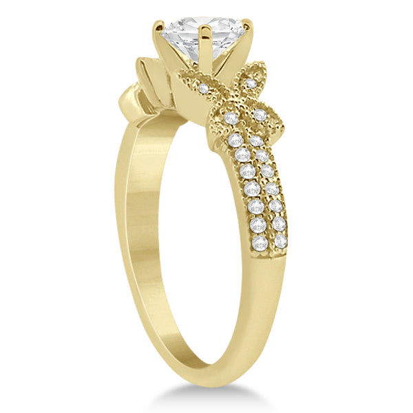 Butterfly Milgrain Diamond Ring & Wedding Band 14K Yellow Gold (0.40ct)