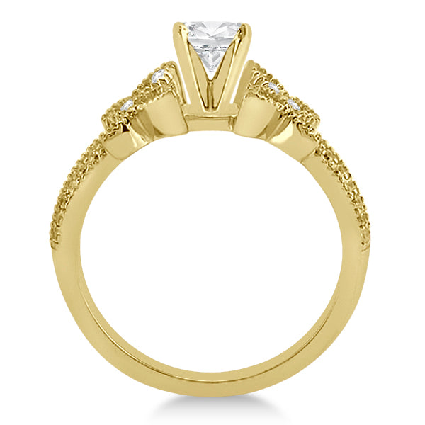 Butterfly Milgrain Diamond Ring & Wedding Band 14K Yellow Gold (0.40ct)