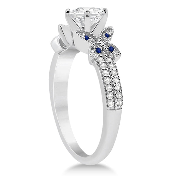 Butterfly Diamond & Blue Sapphire Bridal Set 18k White Gold (0.39ct)
