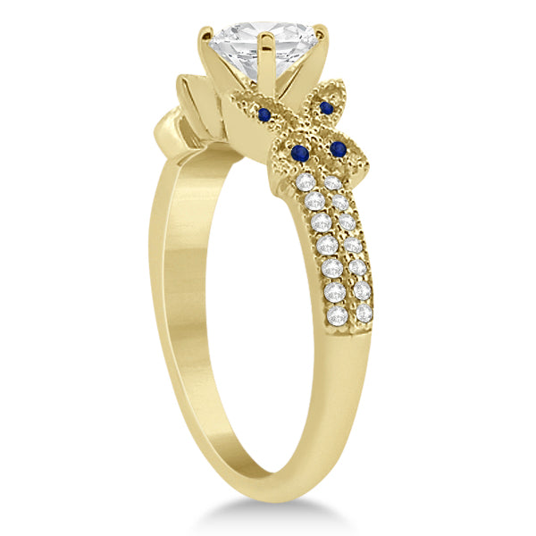 Butterfly Diamond & Blue Sapphire Bridal Set 18k Yellow Gold (0.39ct)
