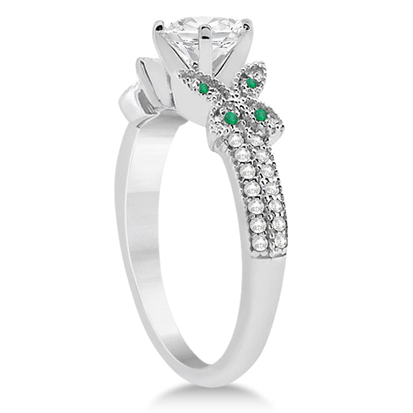 Butterfly Diamond & Emerald Bridal Set 14K White Gold (0.39ct)