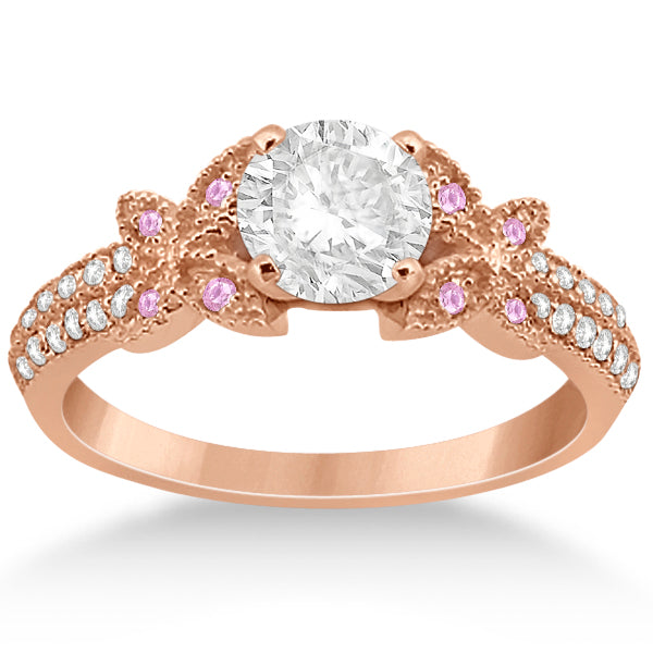 Butterfly Diamond & Pink Sapphire Bridal Set 14K Rose Gold (0.39ct)