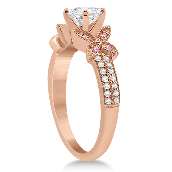 Butterfly Diamond & Pink Sapphire Bridal Set 14K Rose Gold (0.39ct)
