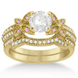 Butterfly Diamond & Pink Sapphire Bridal Set 14K Yellow Gold (0.39ct)