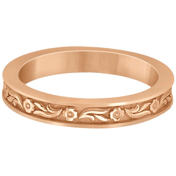 Hand-Carved Eternity Flower Design Wedding Band in 14k Rose Gold