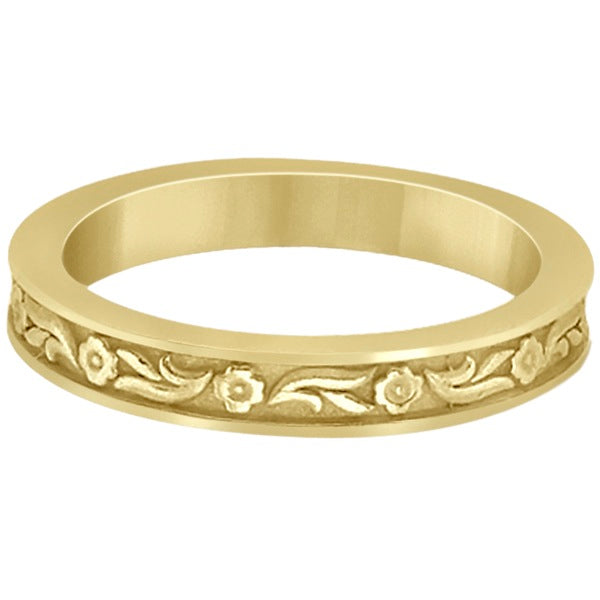 Hand-Carved Eternity Flower Design Wedding Band in 18k Yellow Gold