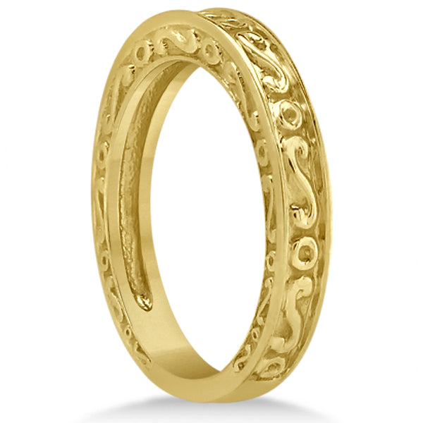 Hand-Carved Infinity Design Filigree Wedding Band in 14k Yellow Gold