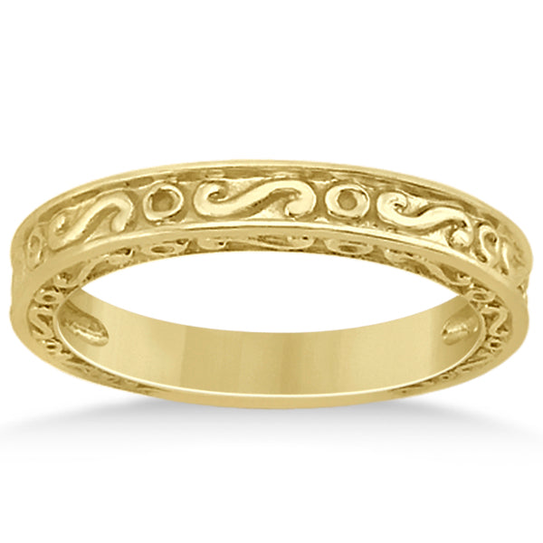 Hand-Carved Infinity Design Filigree Wedding Band in 14k Yellow Gold