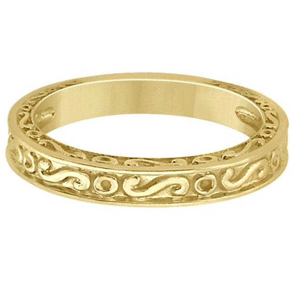 Hand-Carved Infinity Design Filigree Wedding Band in 14k Yellow Gold
