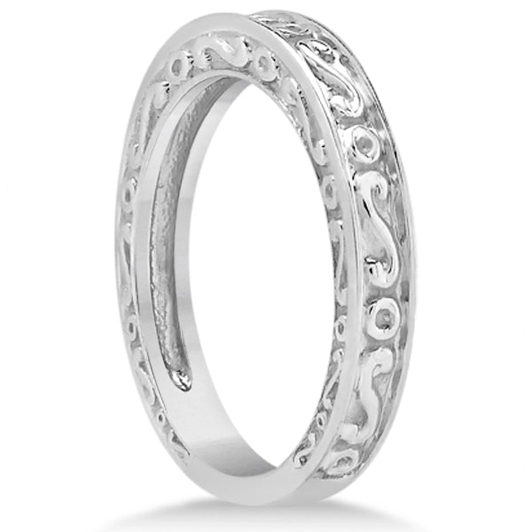 Hand-Carved Infinity Design Filigree Wedding Band in 18k White Gold