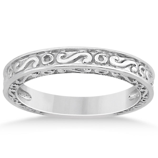 Hand-Carved Infinity Design Filigree Wedding Band in 18k White Gold