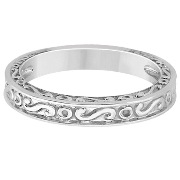 Hand-Carved Infinity Design Filigree Wedding Band in 18k White Gold