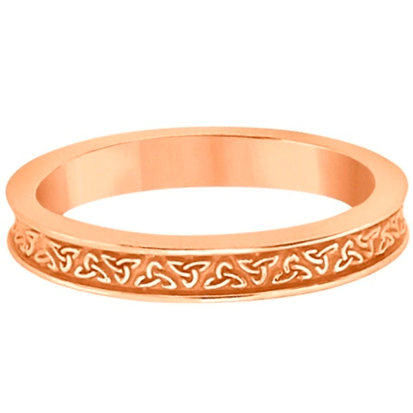Unique Carved Irish Celtic Wedding Band in 14K Rose Gold