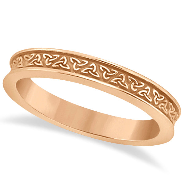 Unique Carved Irish Celtic Wedding Band in 18K Rose Gold