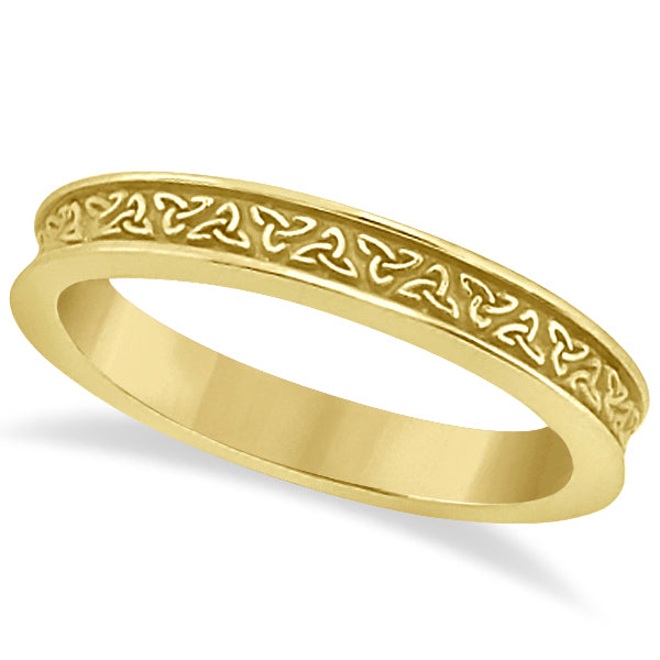 Unique Carved Irish Celtic Wedding Band in 18K Yellow Gold