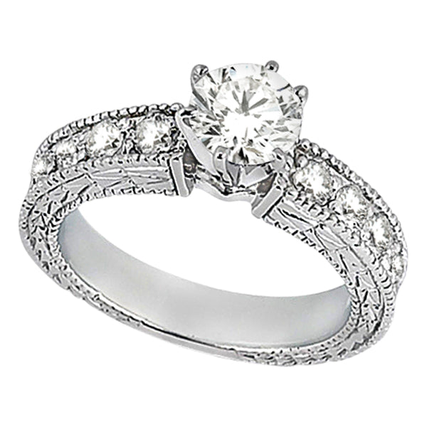 0.70ct Antique Style Diamond Engagement Ring Setting 14k White Gold