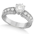 Vintage Heirloom Round Diamond Engagement Ring 18k White Gold (1.50ct)