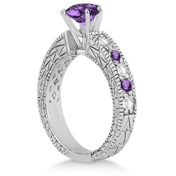 Diamond & Amethyst Vintage Engagement Ring in 14k White Gold (1.75ct)