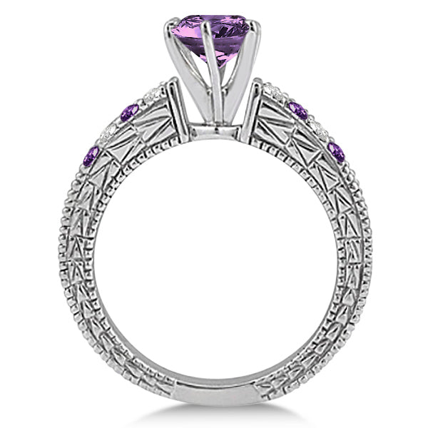 Diamond & Amethyst Vintage Engagement Ring in 14k White Gold (1.75ct)