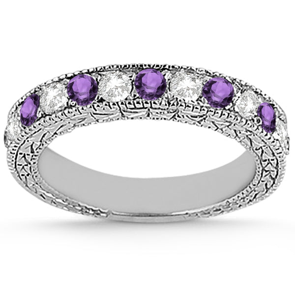 Antique Diamond & Amethyst Bridal Set 14k White Gold (1.80ct)