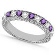Antique Diamond & Amethyst Wedding Ring 14kt White Gold (1.05ct)