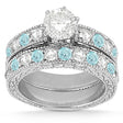 Antique Diamond & Aquamarine Bridal Set 14k White Gold (1.80ct)
