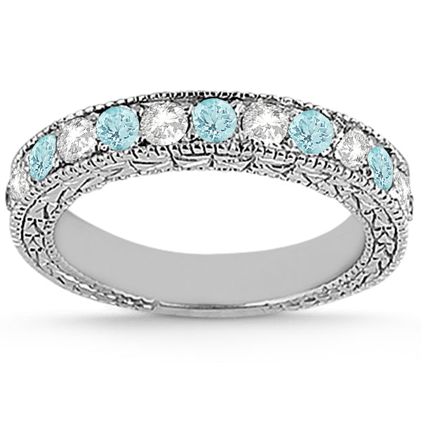 Antique Diamond & Aquamarine Bridal Set 14k White Gold (1.80ct)