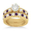 Antique Diamond & Lab Alexandrite Bridal Set 14k Yellow Gold (1.80ct)