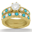White & Blue Diamond Engagement Ring & Band 14K Yellow Gold (1.61ct)