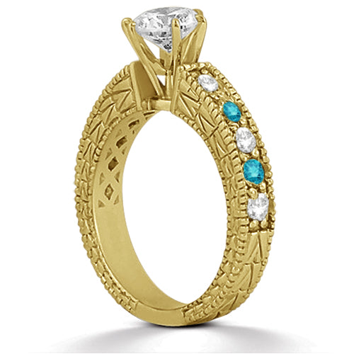 White & Blue Diamond Engagement Ring & Band 14K Yellow Gold (1.61ct)