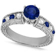 Diamond & Blue Sapphire Vintage Engagement Ring in 14k White Gold (1.75ct)