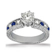 Antique Diamond & Blue Sapphire Engagement Ring 18k White Gold (0.75ct)