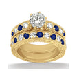 Antique Diamond & Blue Sapphire Bridal Set 14k Yellow Gold (1.80ct)