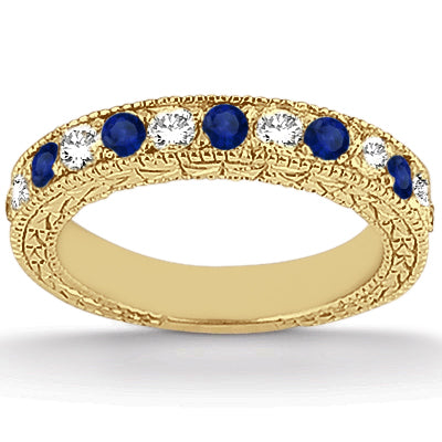 Antique Diamond & Blue Sapphire Bridal Set 14k Yellow Gold (1.80ct)