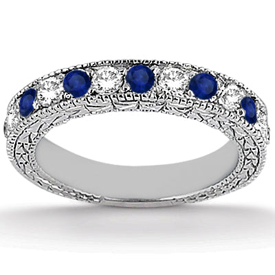 Diamond & Blue Sapphire Vintage Bridal Set 14k White Gold (2.50ct)