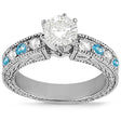 Antique Diamond & Blue Topaz Engagement Ring 14k White Gold (0.75ct)