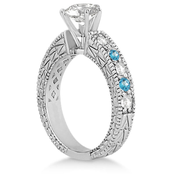 Antique Diamond & Blue Topaz Bridal Set 14k White Gold (1.80ct)