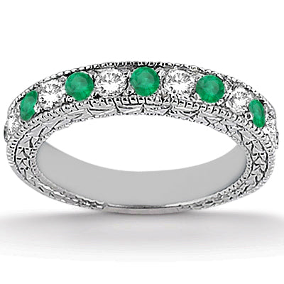 Diamond & Genuine Emerald Vintage Bridal Set 14k White Gold (2.50ct)